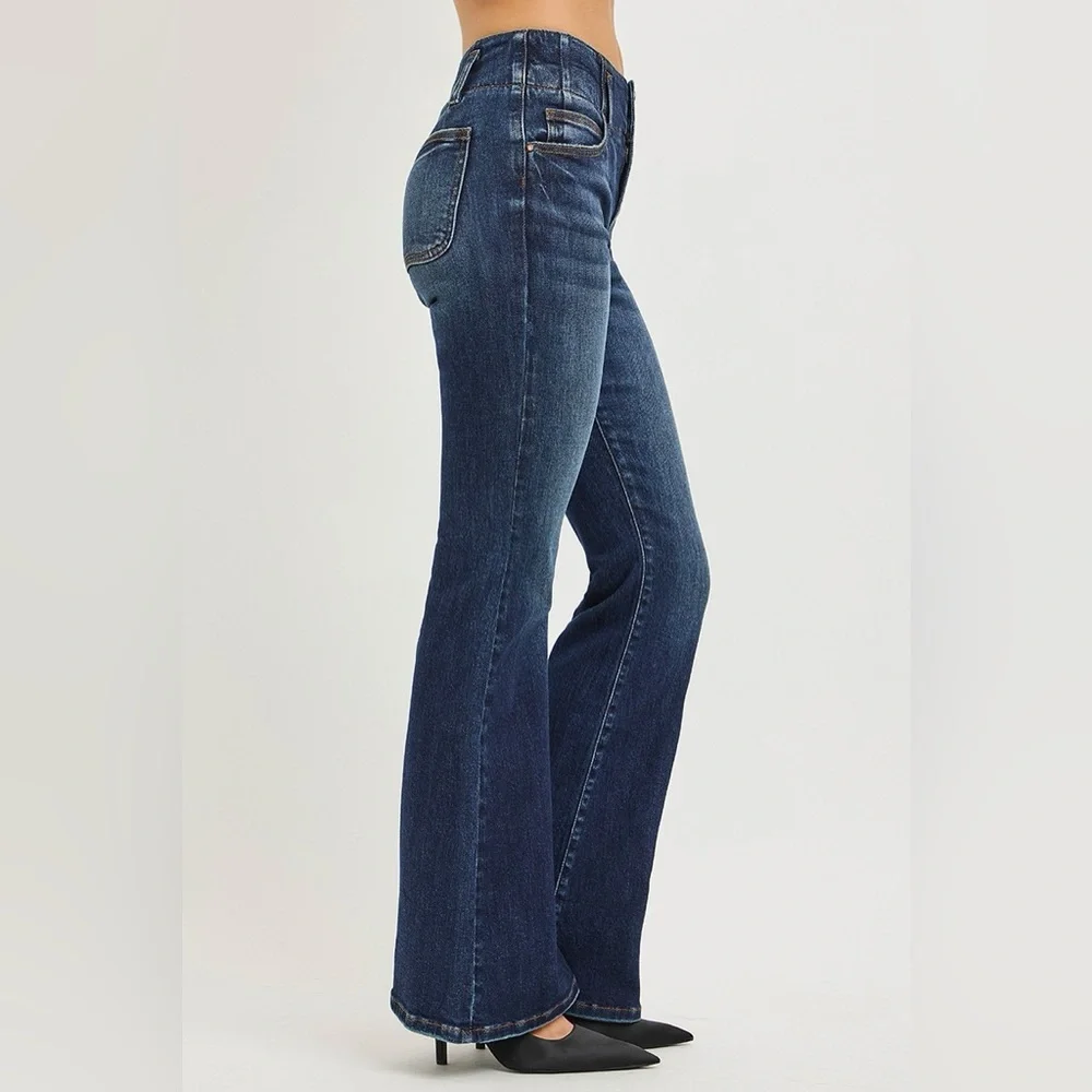 RISEN High Rise Flare Jeans With Seam Detail Waistband - Picture 6 of 7